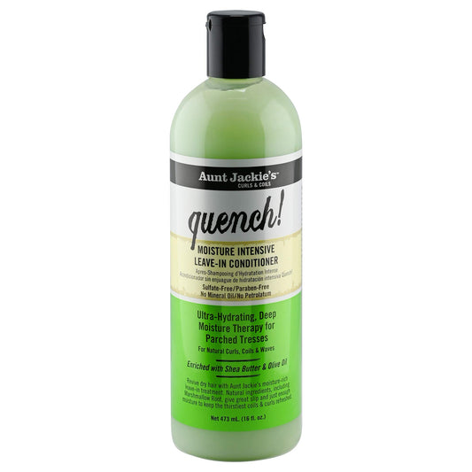Aunt Jackie's Quench Leave-In bottle pour for smooth hydrated curls.