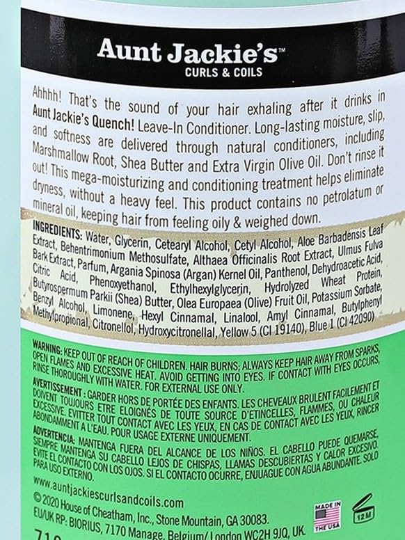 Aunt Jackie's Quench Leave-In applied for detangling slip.