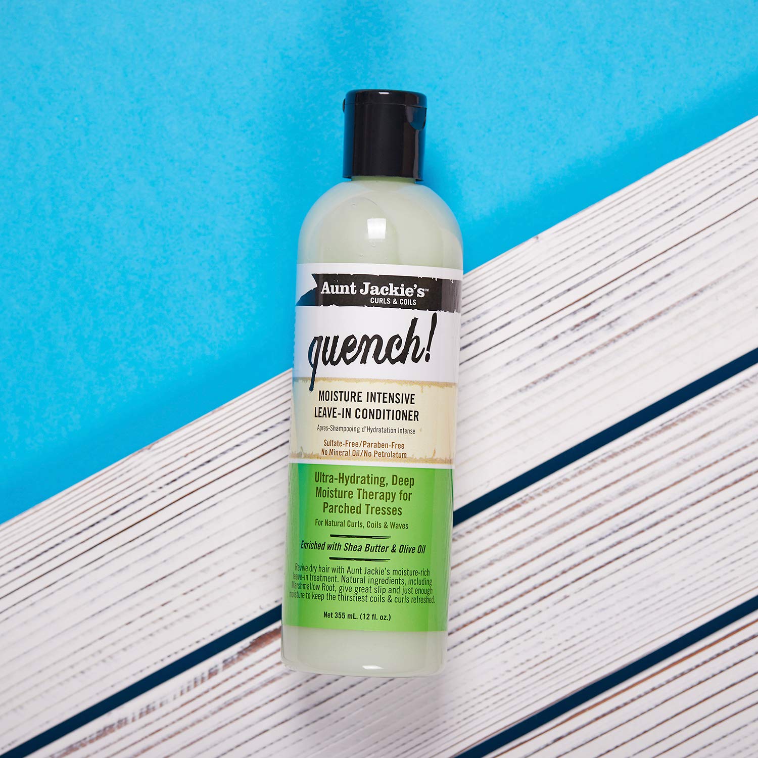 Aunt Jackie's Quench Leave-In enriched with shea butter for softness.