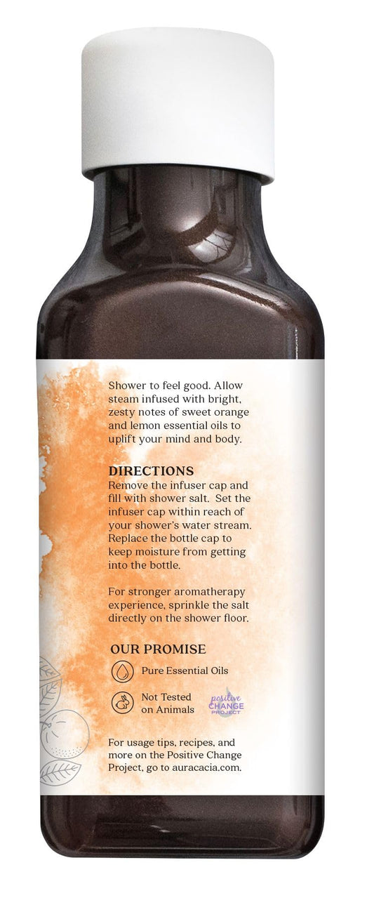 Aura Cacia Uplifting Citrus Shower Salts steam in shower boosts mood with citrus aroma