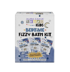 Aura Cacia Kids Bedtime Fizzy Bath packets dissolving in warm water