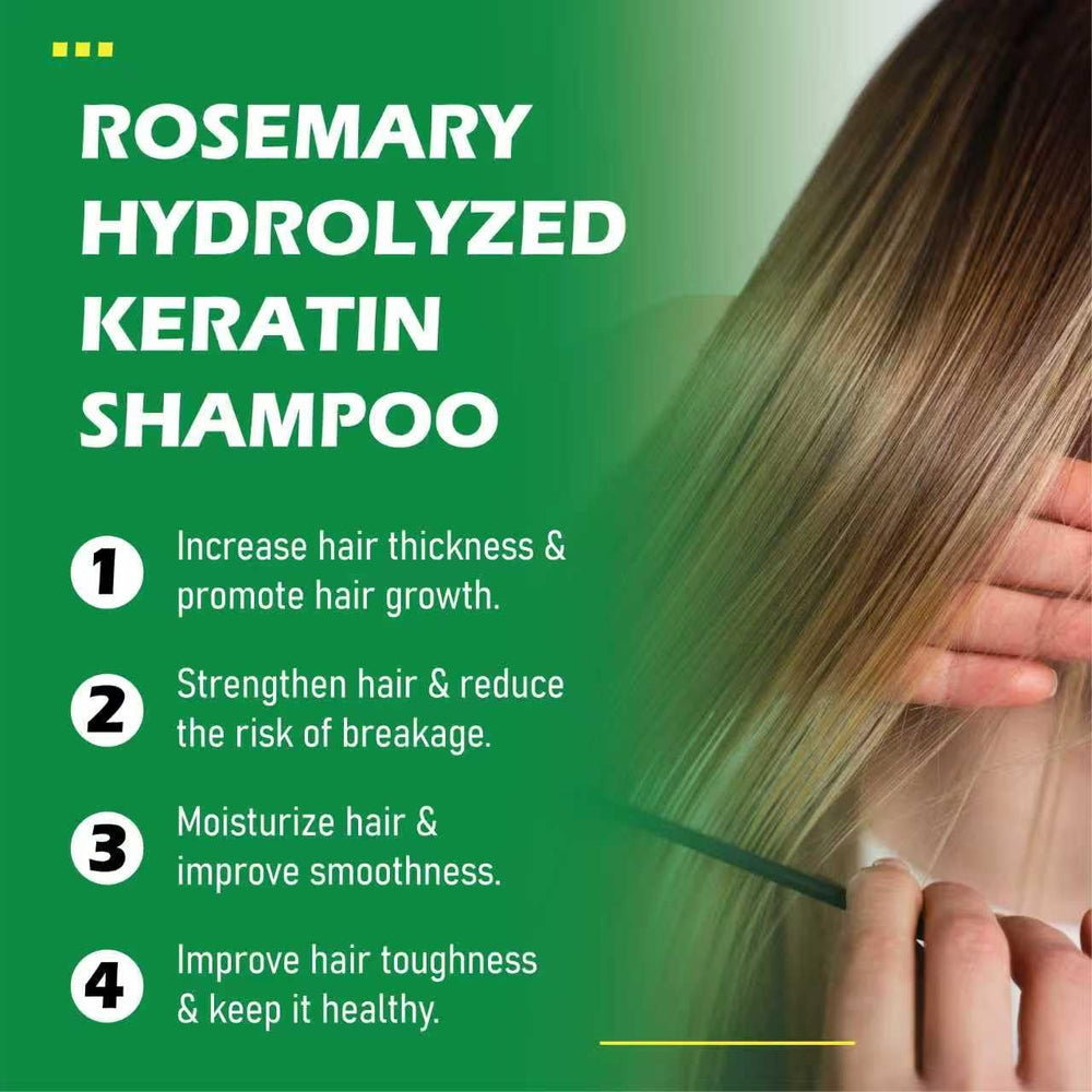 Hands applying Kerarose Rosemary Shampoo to the scalp.