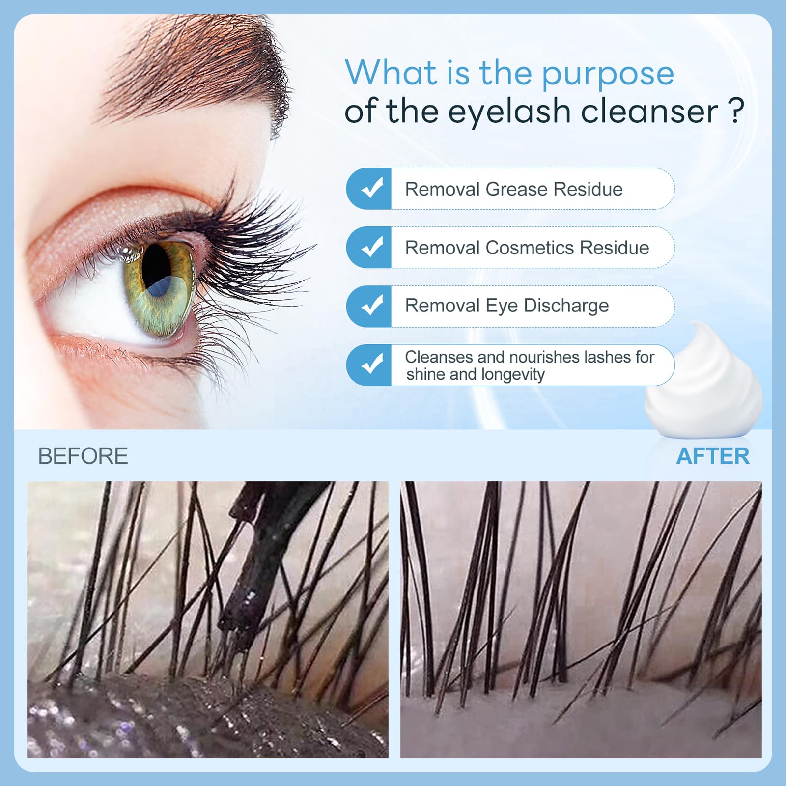 AuReve lash extension cleanser being applied around lashes