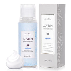 AuReve Lash Shampoo Concentrate bottle close-up showing oil-free cleansing for lash extensions