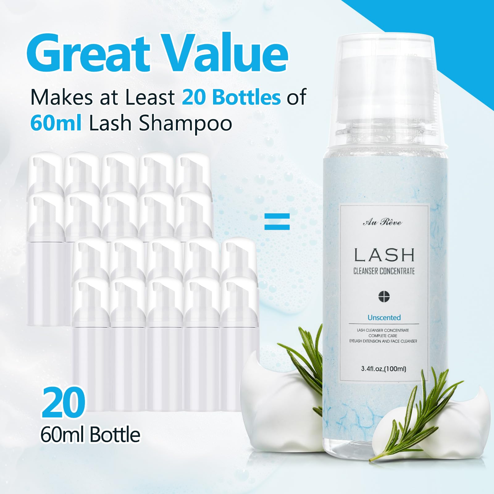 AuReve lash shampoo lather close-up ready for cleansing