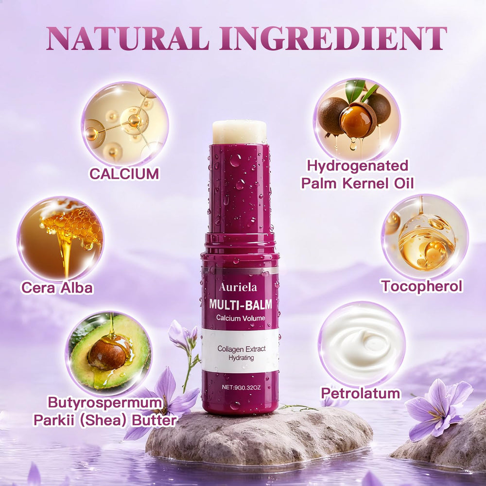 Auriela Calcium Volume Multi Balm Stick on the neck supports gentle hydration and suppleness.