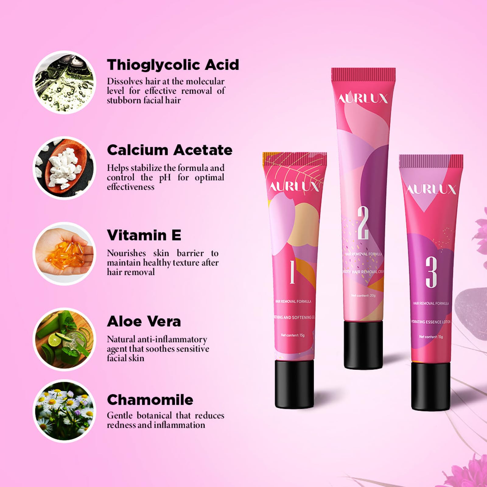 Aurlux Hair Remover Cream soothing lotion calms skin after treatment.