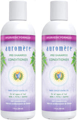 Auromere Ayurvedic pre-shampoo conditioner bottle ready for nourishing hair prep.