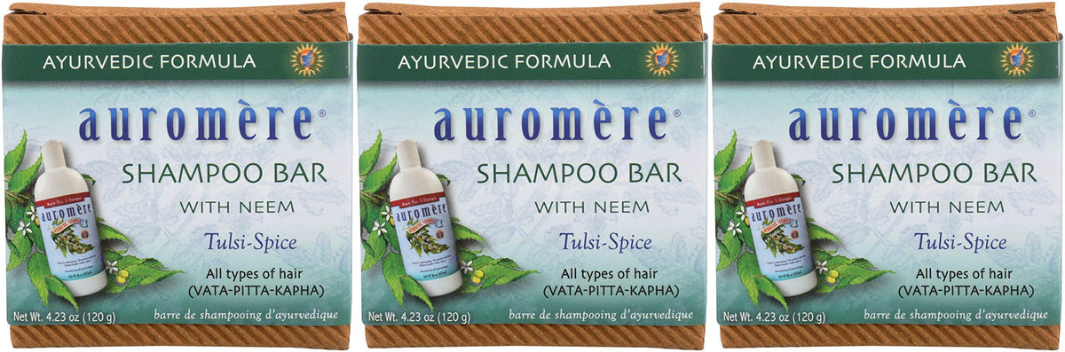 Auromere shampoo bar in eco-packaging for zero-waste routines.