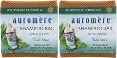 Auromere Shampoo Bar with neem leaves for natural Ayurvedic care for hair and skin.