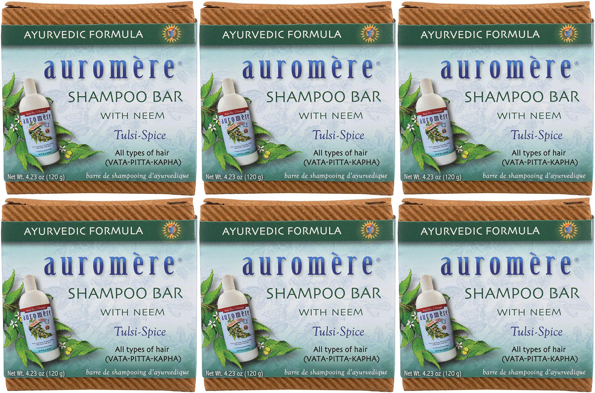 Auromere shampoo bar in zero-waste packaging for eco-friendly routines.