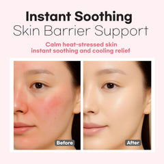 Cica soothing spray demonstrating cooling relief for sensitive skin.