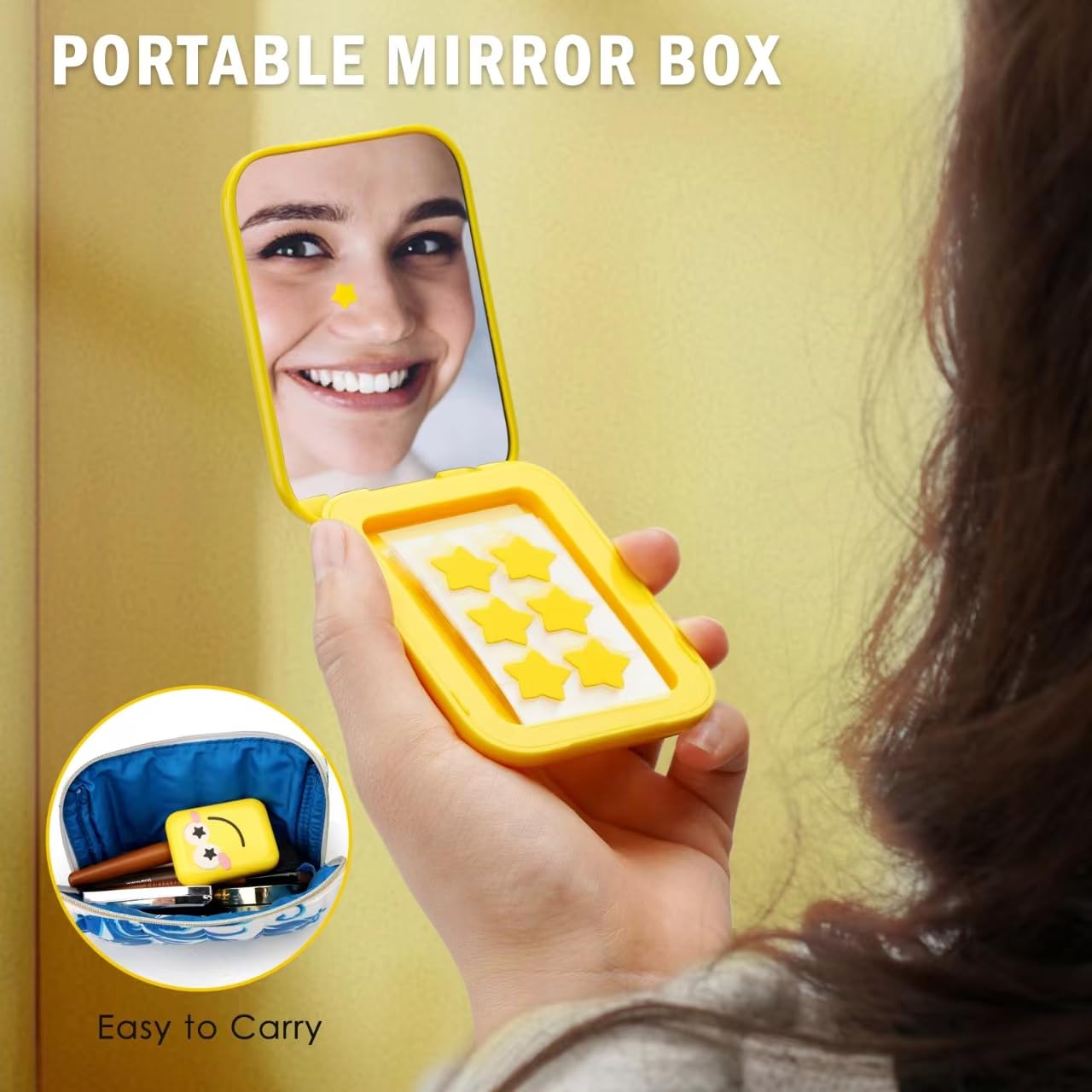 AUSLKA yellow star patches discreetly cover pimples during daily activities.