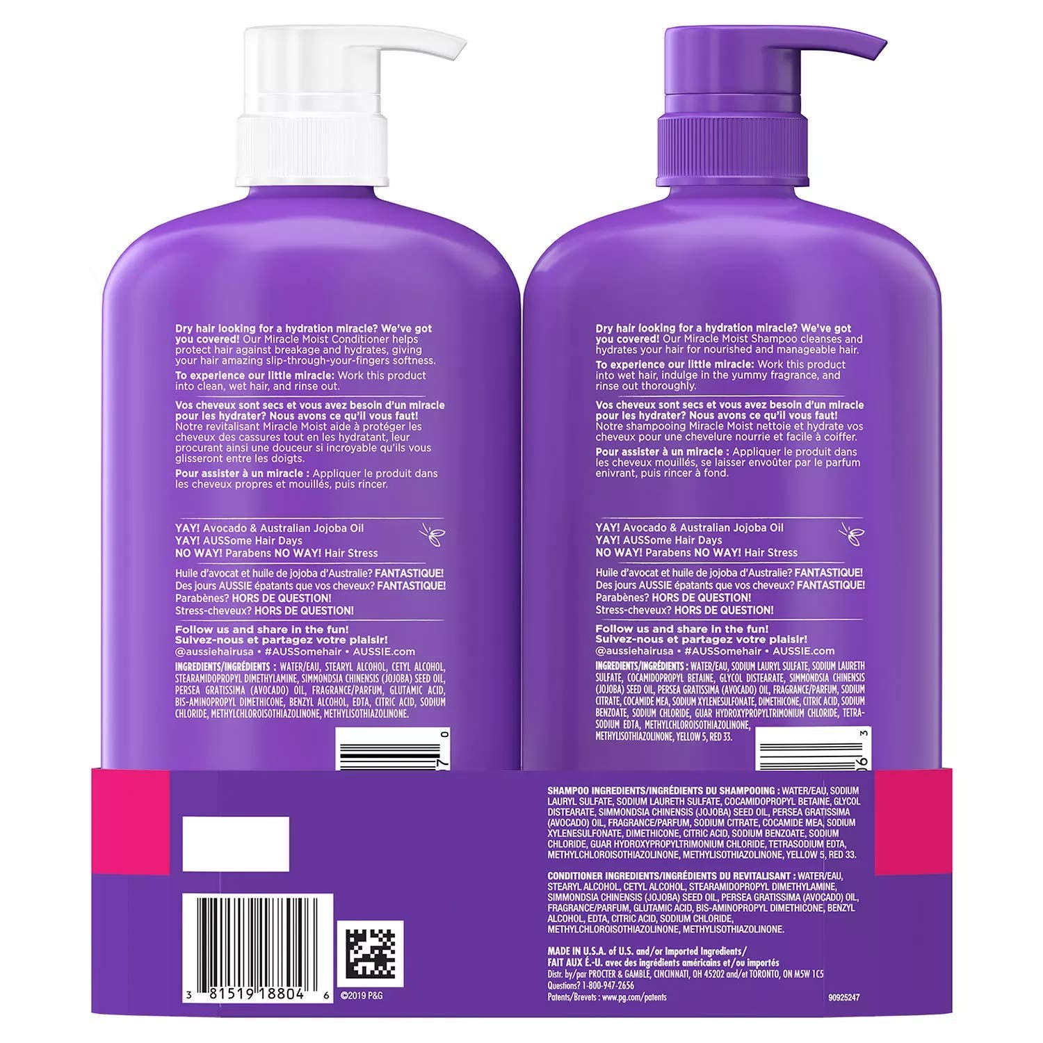 Aussie Miracle Moist citrus scent bottle conveys fresh fragrance.