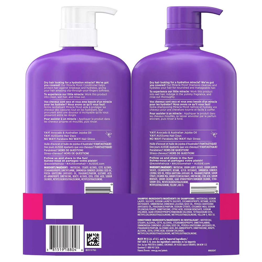 Aussie Miracle Moist citrus scent bottle conveys fresh fragrance.