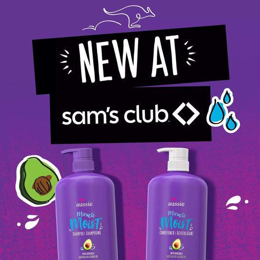Aussie Miracle Moist conditioner bottle front for detangling and softness.