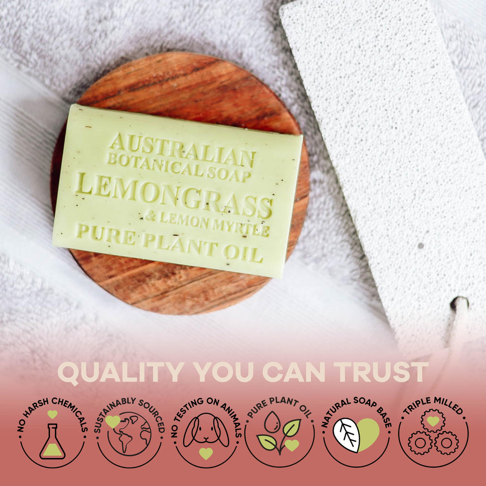Australian Botanical Goat Milk Soap with aloe vera and green tea for calm, clean skin.