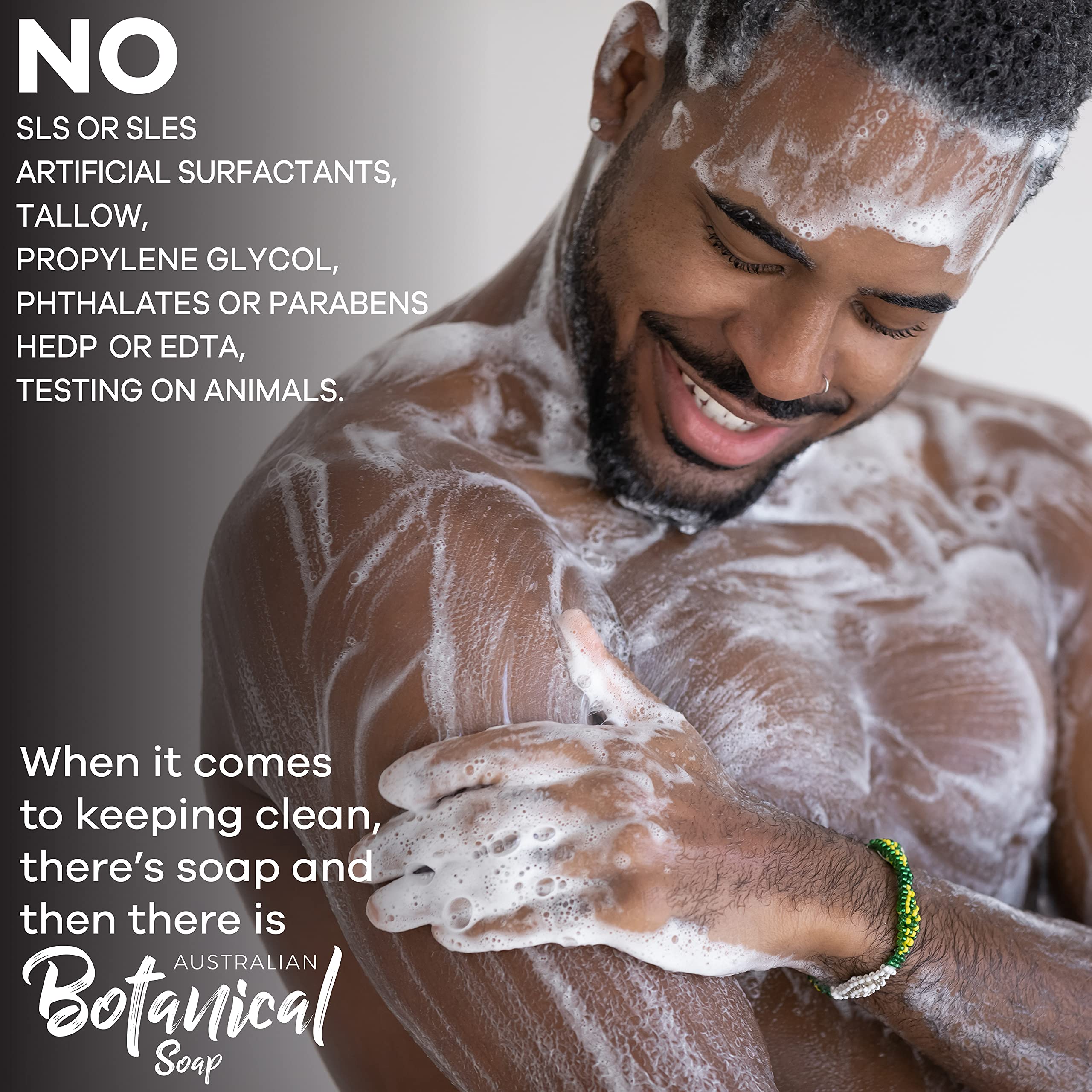 Australian Botanical goats milk lather close-up highlights rich creamy foam.