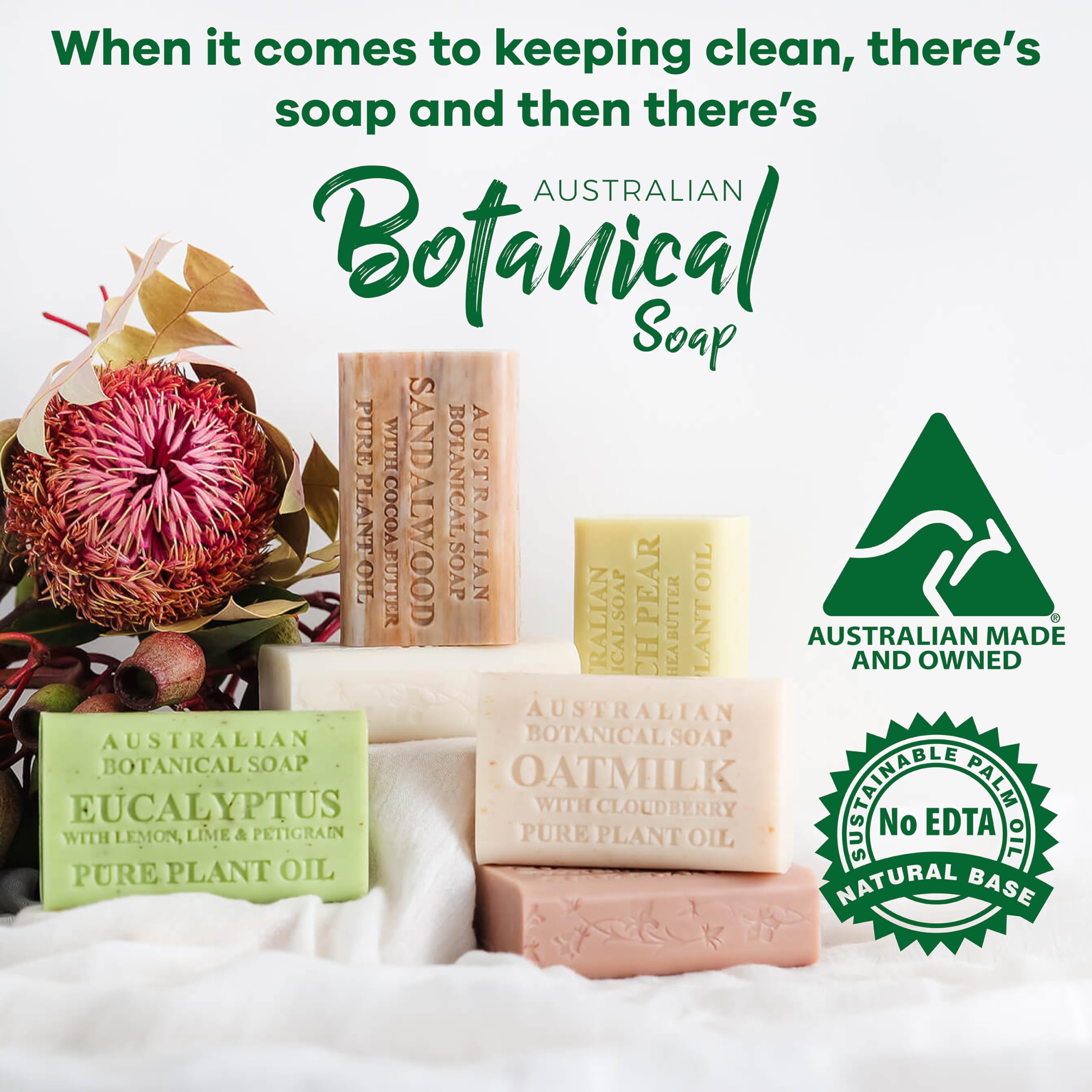 Australian Botanical Soap bulk packaging emphasizes value and convenience.
