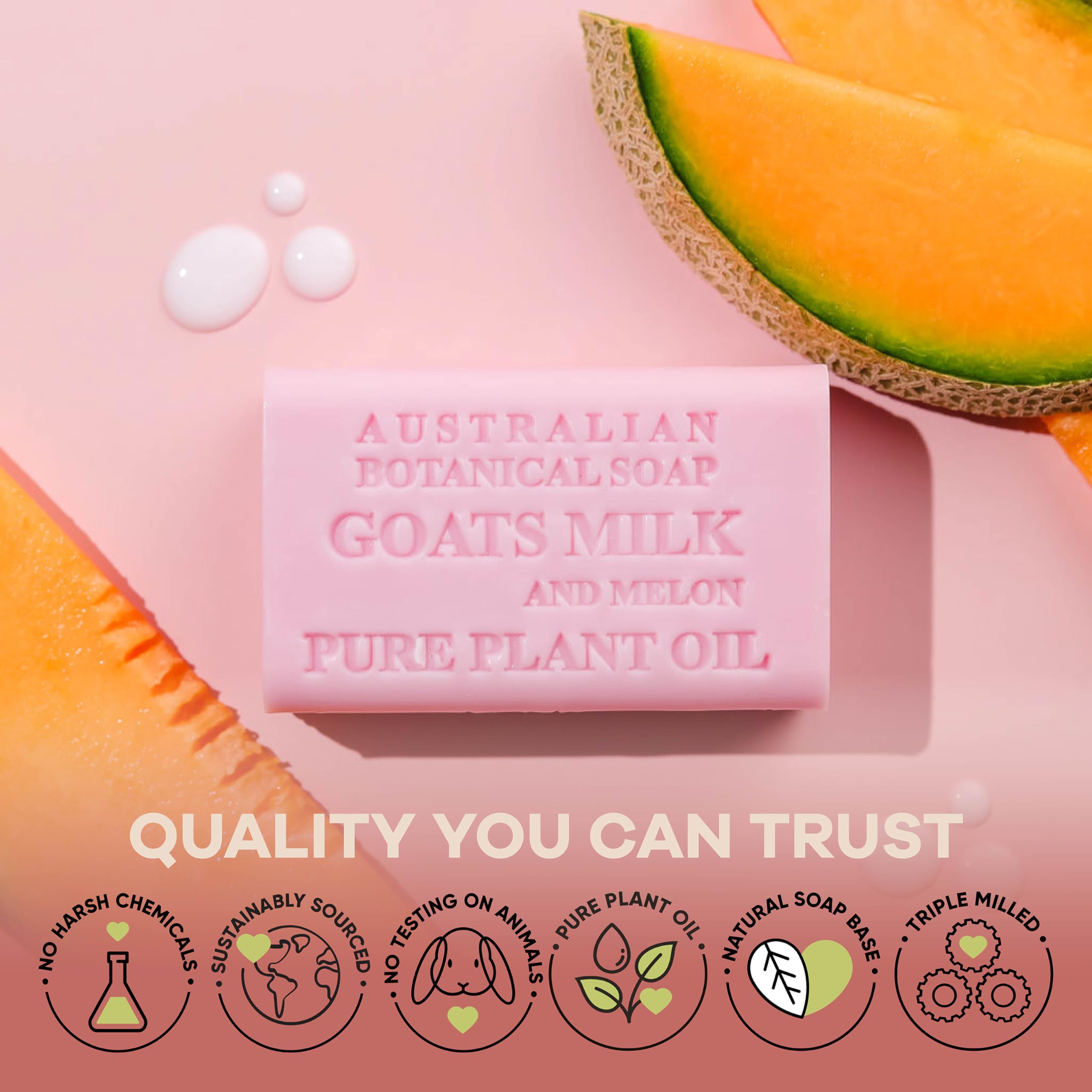 Detail label on Goat Milk Melon bar highlighting cruelty-free and simple ingredients