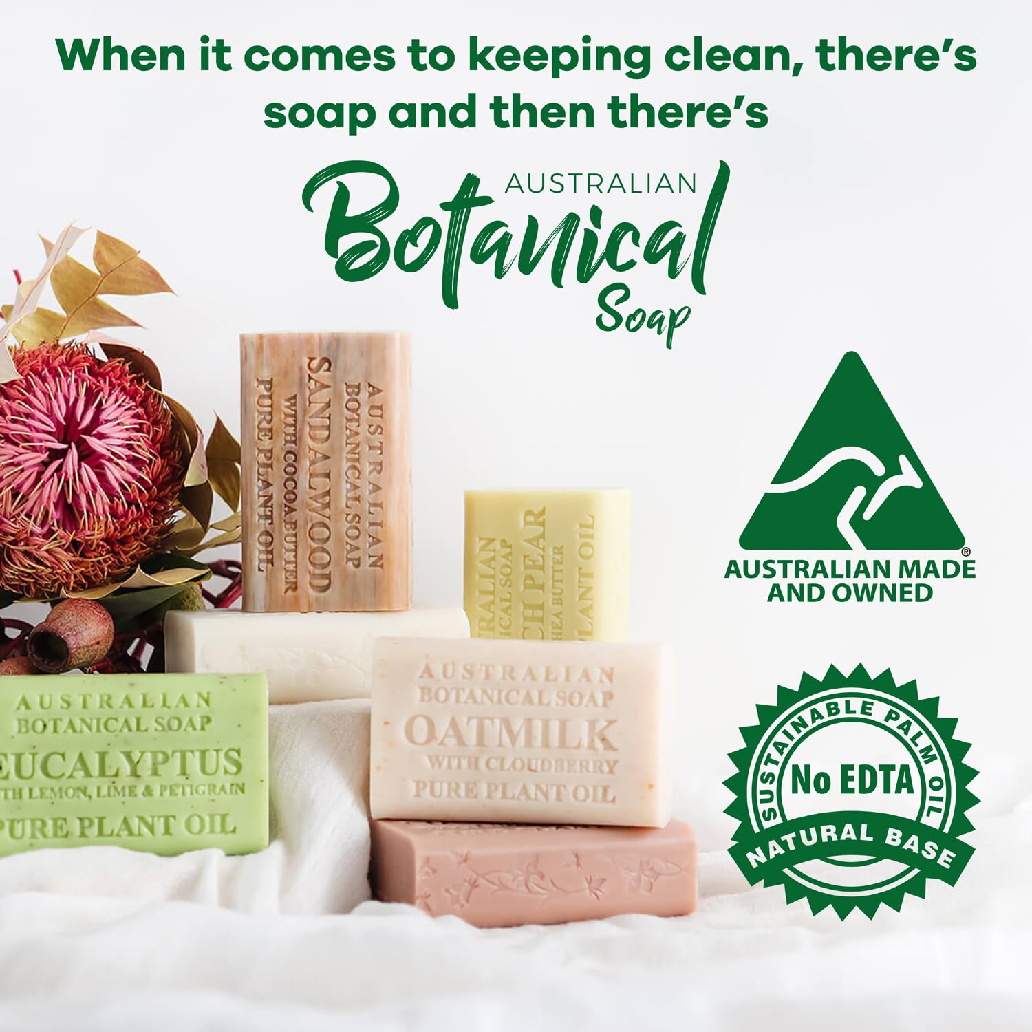 Australian Botanical Soap close-up texture, triple milled smooth bar.