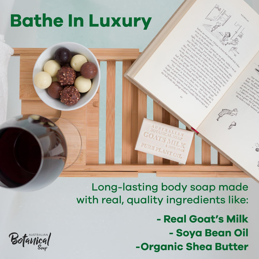 Australian Botanical Soap goat milk bars side view, smooth, long-lasting bar.