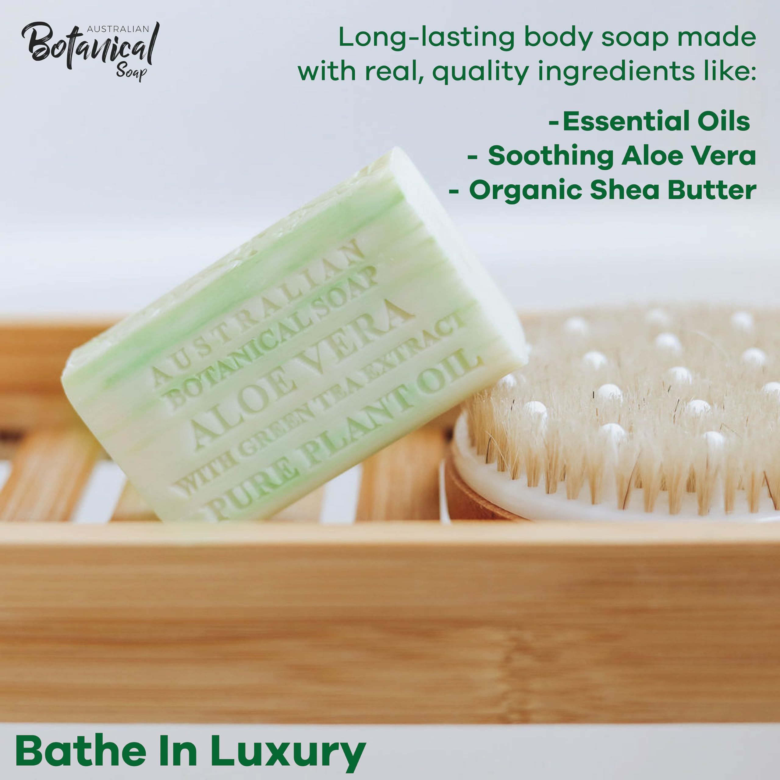 Australian Botanical Soap Green Tea extract bar highlighting antioxidant-rich formula.