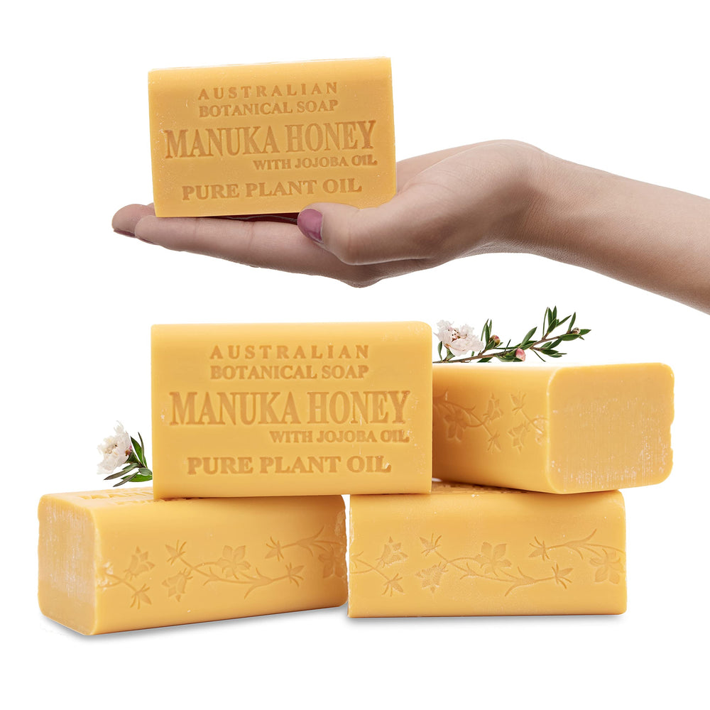 Australian Botanical Soap Manuka Honey bar with jojoba for gentle daily cleansing.
