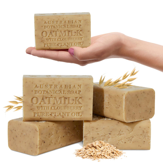 Australian Botanical Soap oat milk cloudberry bar unwrap reveals creamy lather