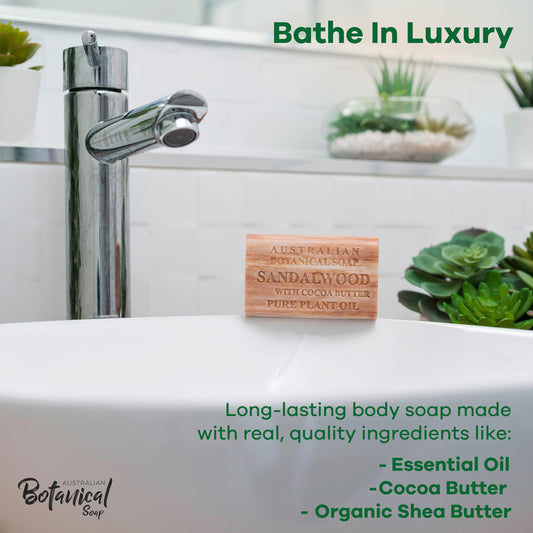Australian Botanical Soap Sandalwood with Cocoa Butter close-up showing creamy texture