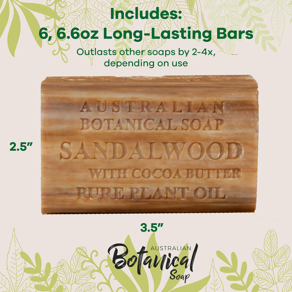 Australian Botanical Soap Sandalwood with Cocoa Butter bar resting in bathroom