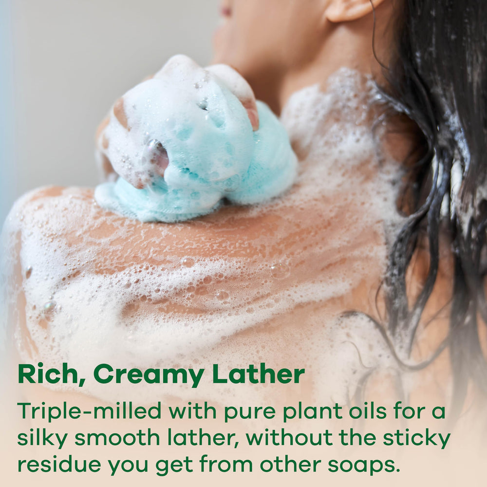 Australian Botanical Soap Sandalwood with Cocoa Butter bar lather in action