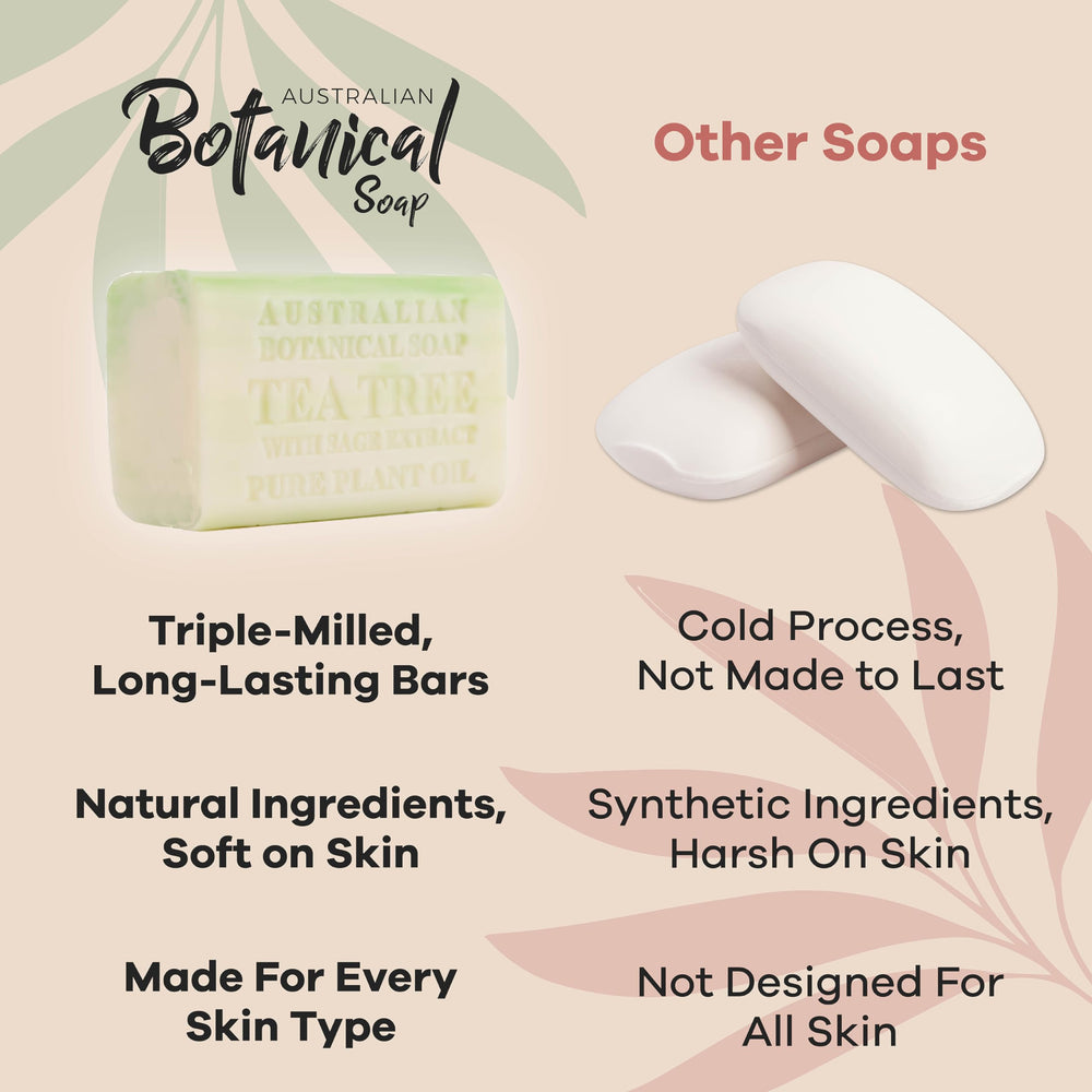 Australian Botanical Soap Tea Tree with Sage Extract contains sage extract and tea tree oil for aroma.