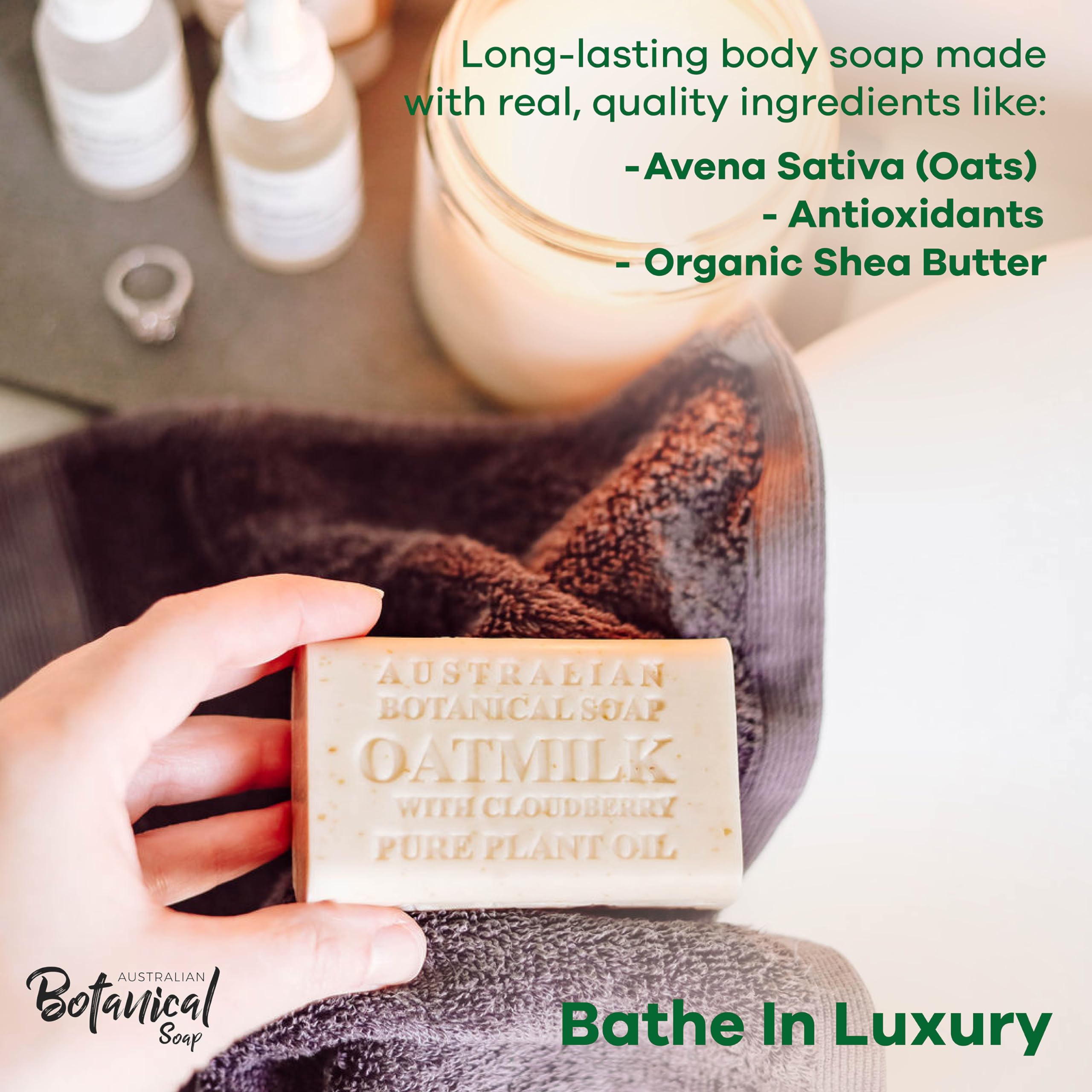 Australian Botanical Soap triple milled bar cut reveals long-lasting, creamy lather.