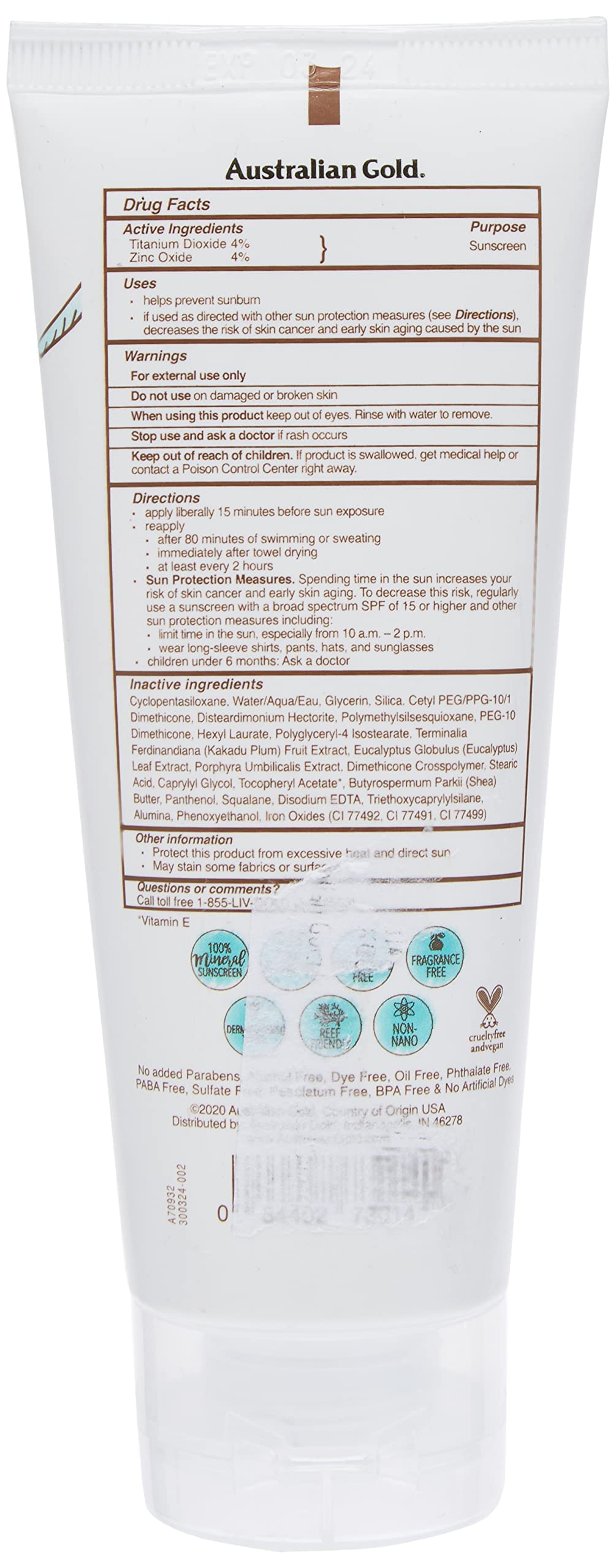Swatches of Australian Gold Botanical SPF 50 tinted face lotion blending into fair to light skin.
