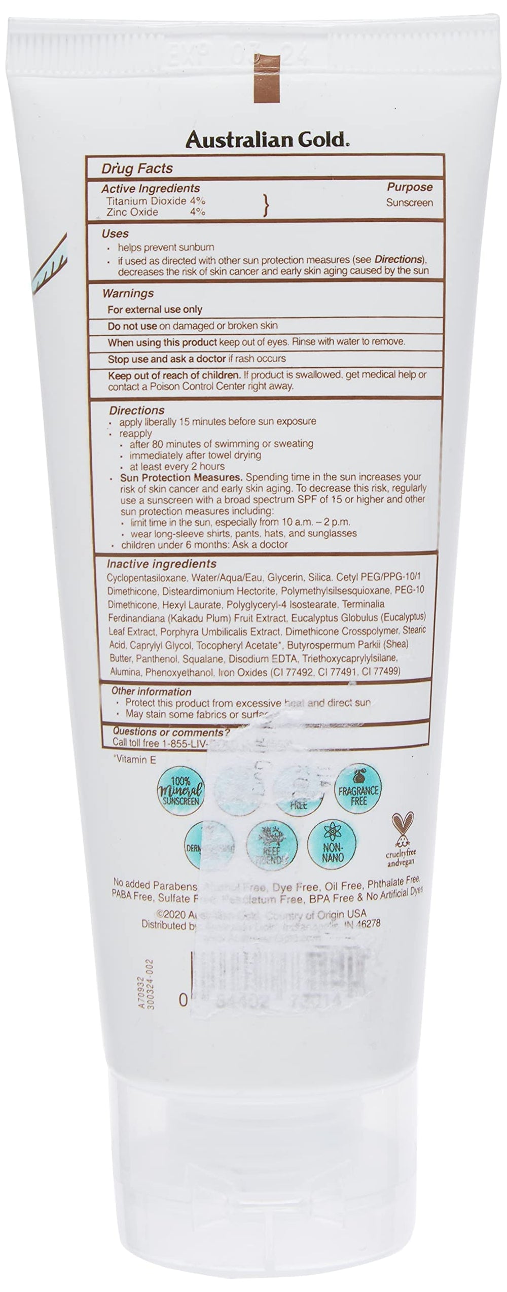 Swatches of Australian Gold Botanical SPF 50 tinted face lotion blending into fair to light skin.