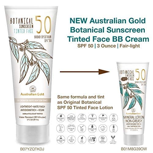 Water resistance up to 80 minutes for Australian Gold Botanical SPF 50 tinted face lotion.