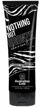 Australian Gold Nothing But Bronze Charcoal Extreme bottle pour highlighting deep bronze color and tattoo hydration.