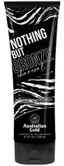 Australian Gold Nothing But Bronze Charcoal Extreme bottle pour highlighting deep bronze color and tattoo hydration.