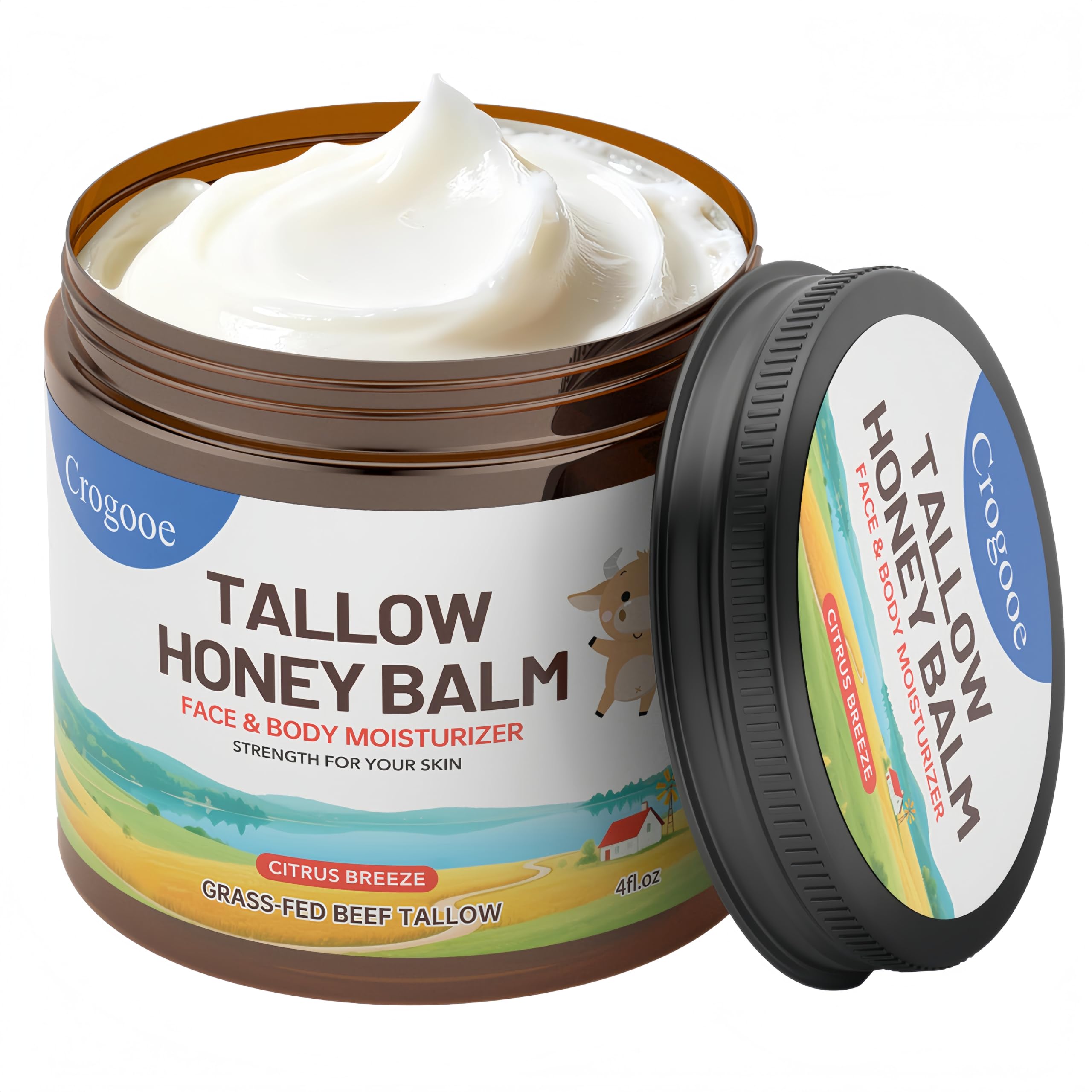 Auteli Beef Tallow Balm jar close-up showing creamy texture for deep hydration.