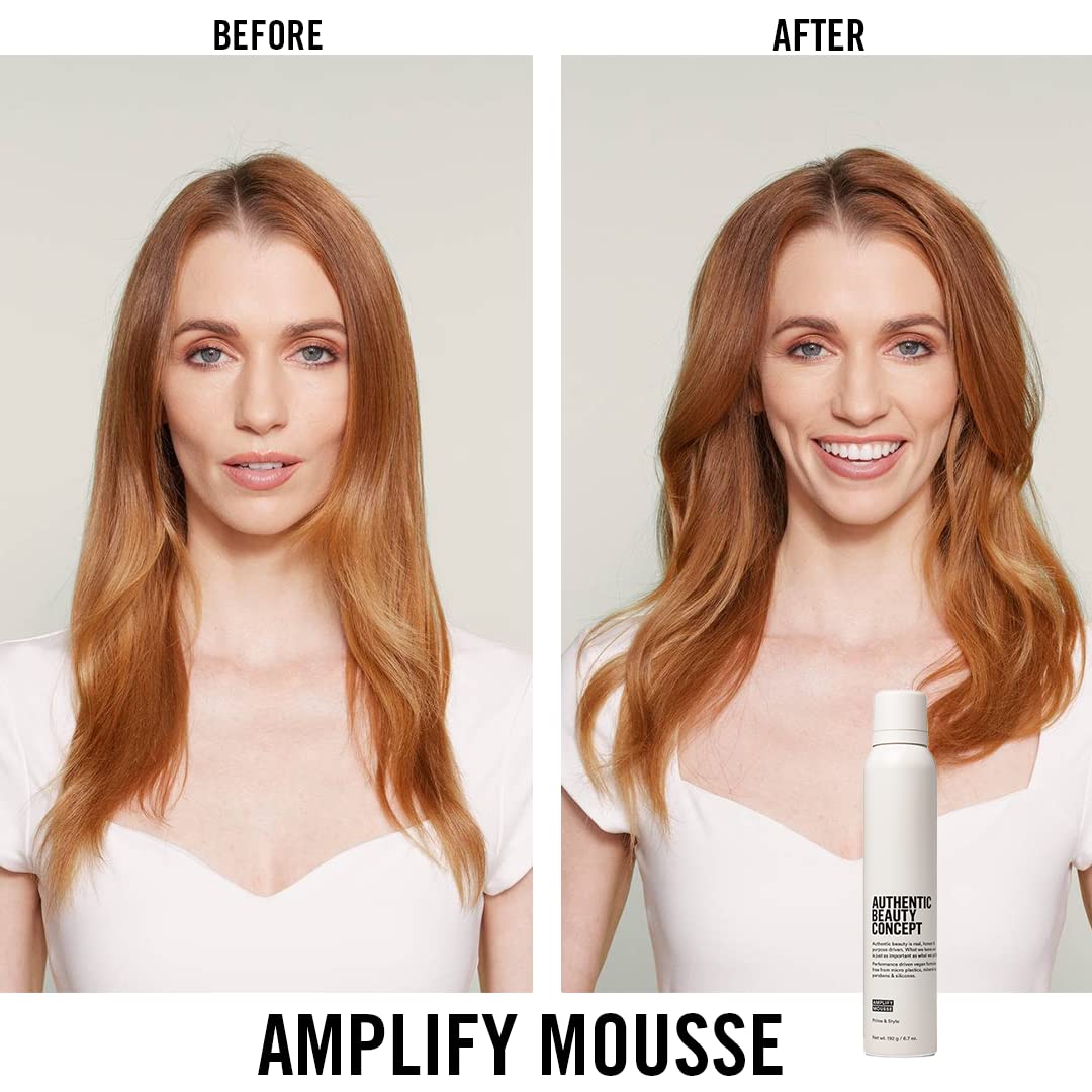Applying Amplify Mousse by hand for even distribution and natural grip