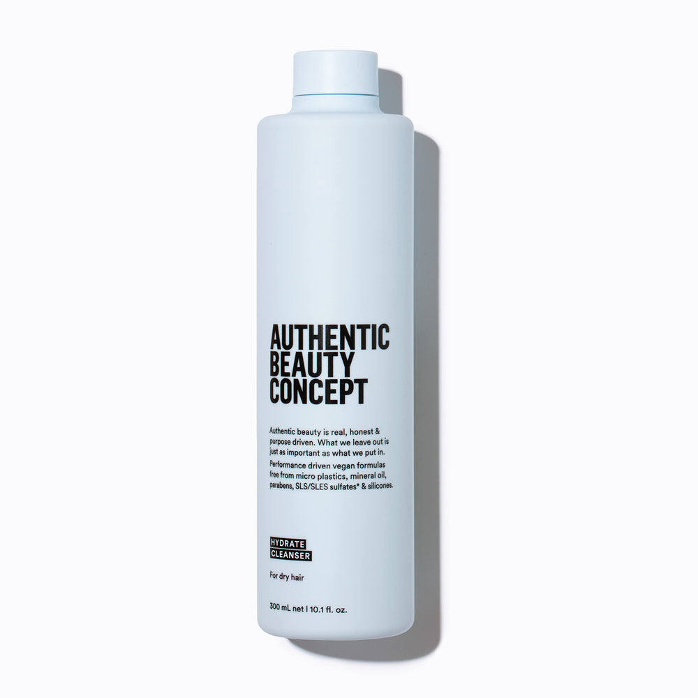 Authentic Beauty Concept Hydrate Cleanser bottle pour for even moisture distribution