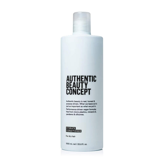 Authentic Beauty Concept Hydrate Conditioner bottle showing vegan, silicone-free formula for hydrated hair