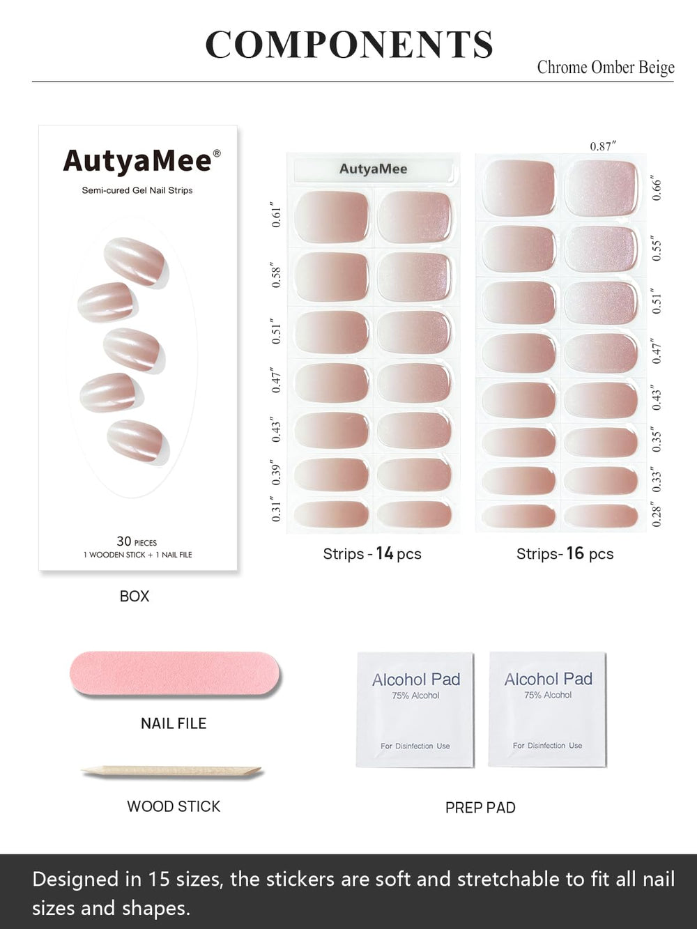 AutyaMee pearl glazed nail strip in chrome ombre beige during application