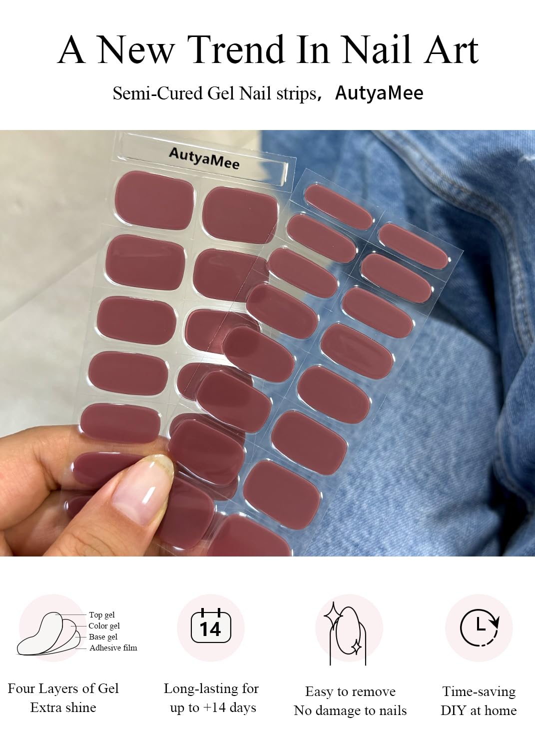 Close-up of salon-quality gel strips cured under UV or LED lamp