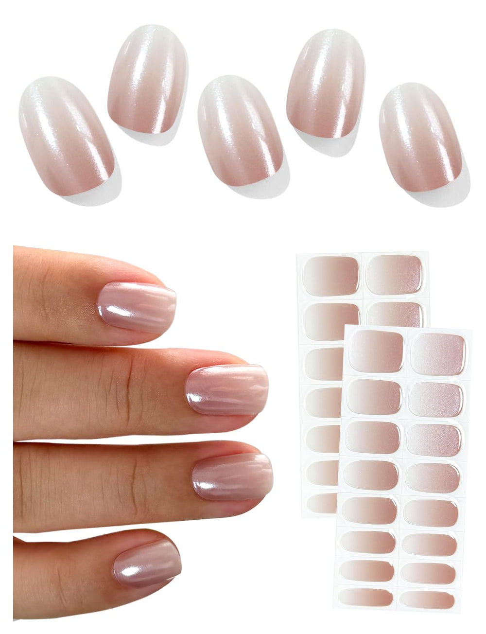 AutyaMee semi cured gel nail strips chrome ombre beige packaging for home salon-ready nails