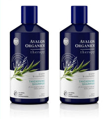 Avalon Organics Biotin B-Complex Thickening Shampoo bottle on a sink for daily fullness