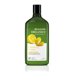 Avalon Organics Clarifying Lemon Conditioner bottle with bright citrus scent for refreshed, voluminous hair.
