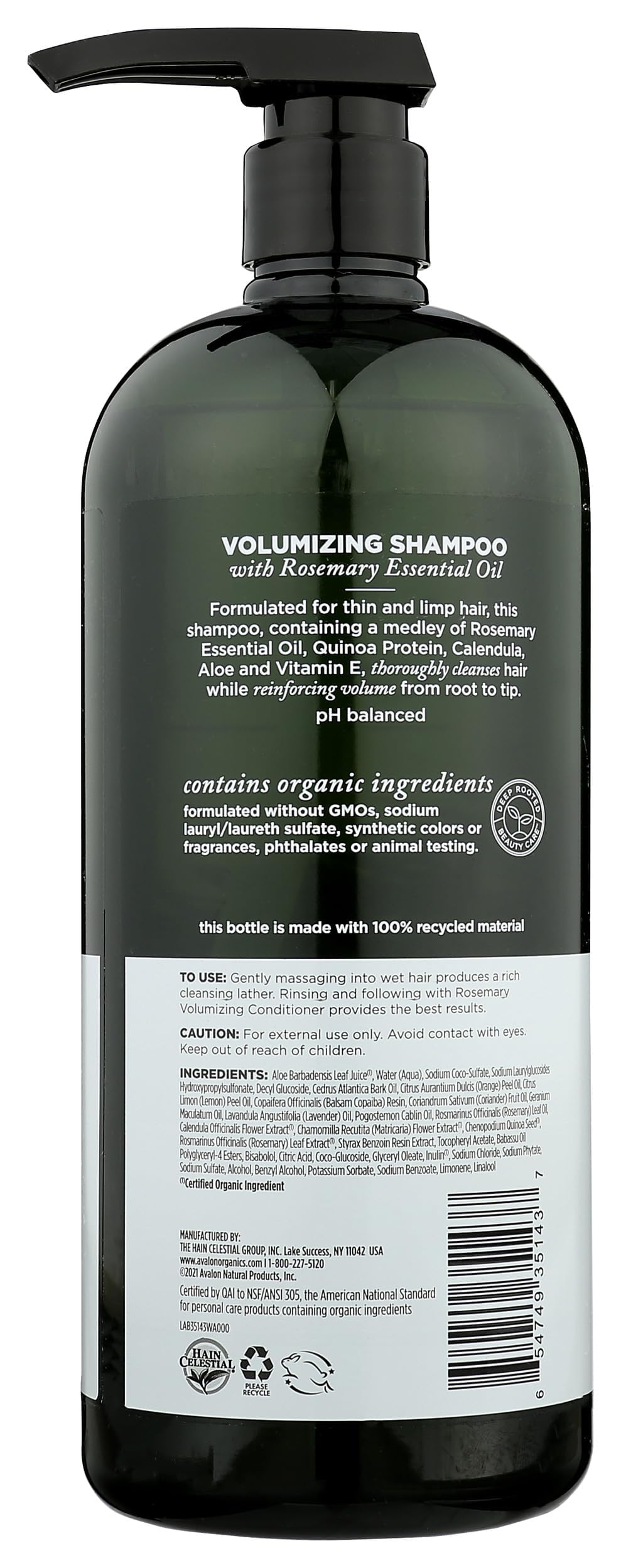 Bottle label shows vegan, sulfate-free formula and Leaping Bunny certification