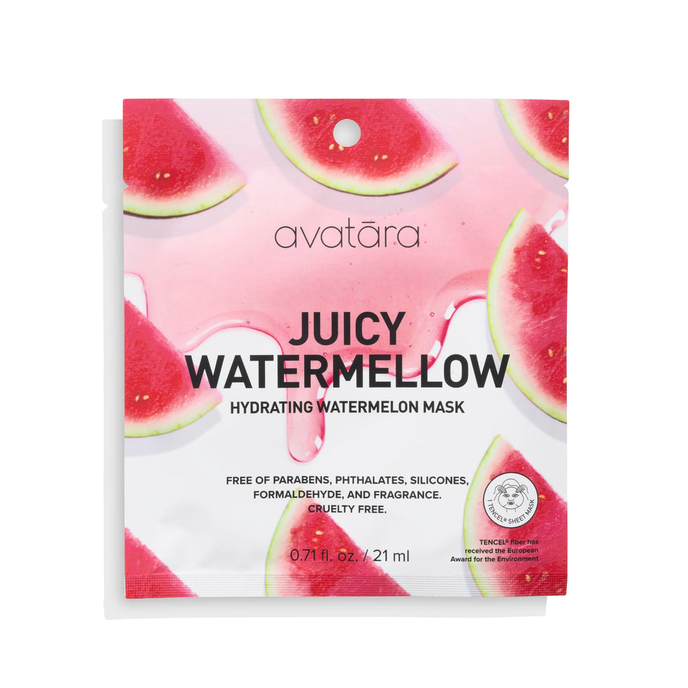 Close-up of Avatara Juicy Watermellow sheet mask for hydration